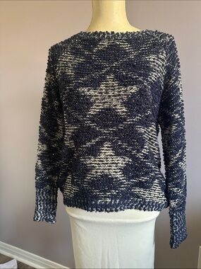 Cozy Navy and Cream Star Pattern Women's Sweater